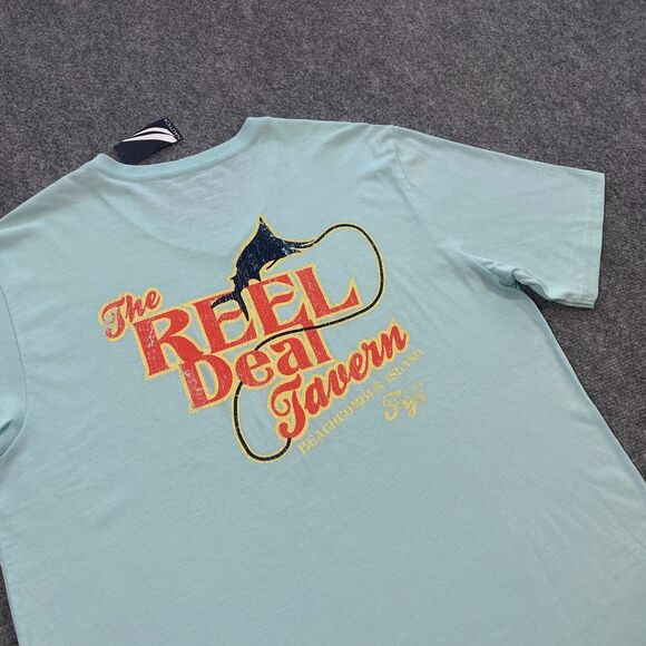 Nautica Reel Deal Tavern V-Neck Shirt Adult Medium Blue Beachcomber Island Fiji - Picture 5 of 16